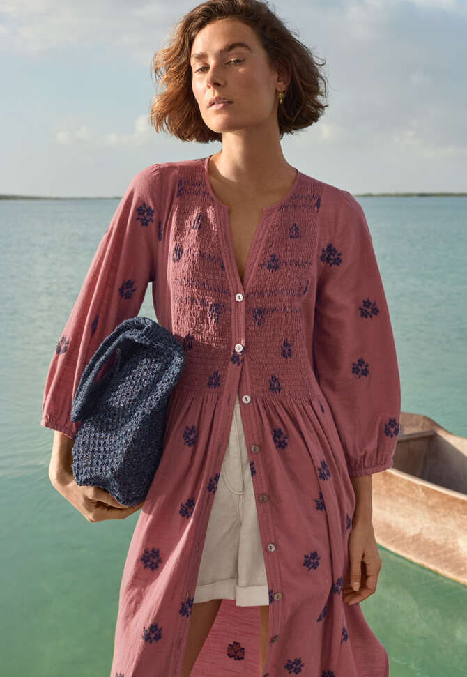 Kleid aus geklipptem Jacquard, Mauverosa, completeTheLook