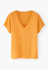 V-Ausschnitt-T-Shirt, Helles Apricot, webstill