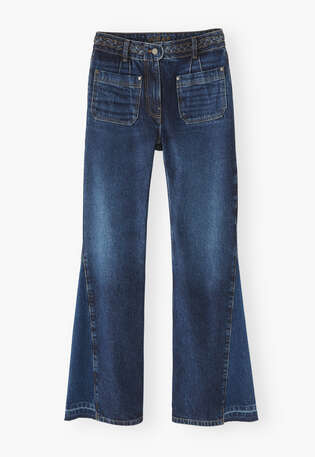Schlagjeans in unterschiedlichen Waschungen, Dunkles Mid-Vintage, webstill
