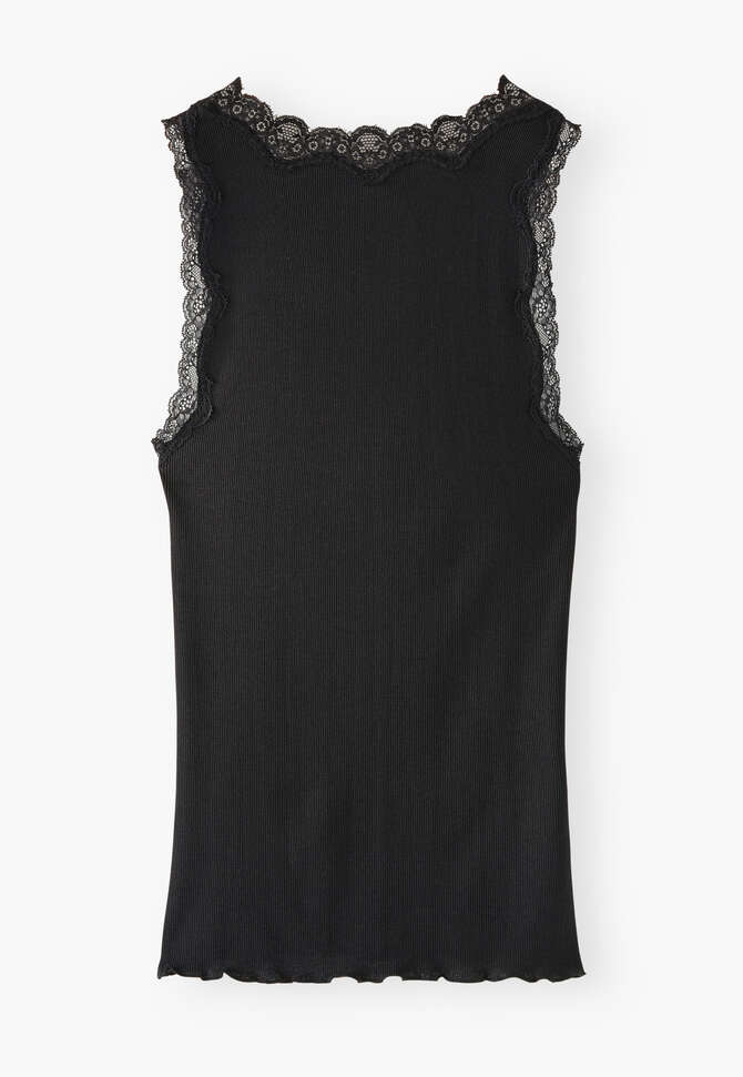 Jersey-Tr&auml;ger-Top mit Spitze, Schwarz, completeTheLook