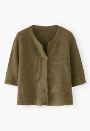 Kurz&auml;rmeliger Cardigan, Rauchiges Oliv, webstill