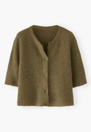 Kurz&auml;rmeliger Cardigan, Rauchiges Oliv, webstill