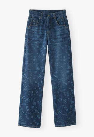 Jeans mit Laser-Effekt, Dunkler Ozean, webstill