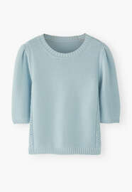 Kurz&auml;rmliger Pullover, Puderblau, webstill