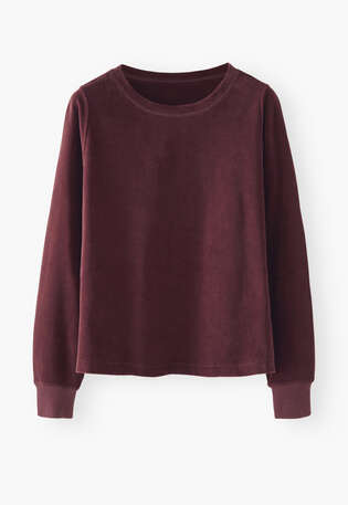 Velours-Oberteil, Dunkle Aubergine, webstill