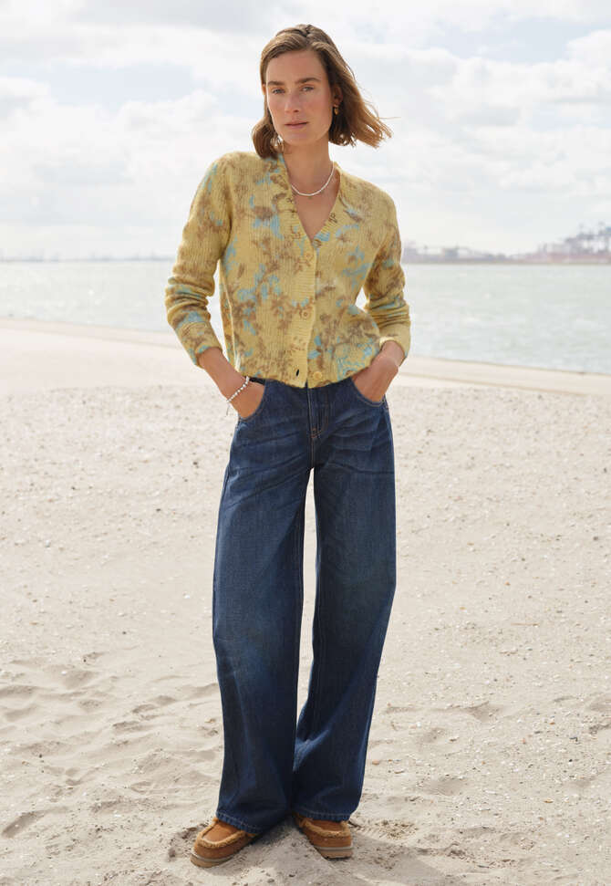 Bedruckter Cardigan, Zitrone/Himmelblau, completeTheLook
