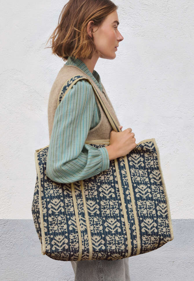Bedruckte Stepptasche, Denim/Blau, completeTheLook