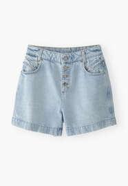 Denim-Shorts mit hoher Taille, Helle Waschung, webstill