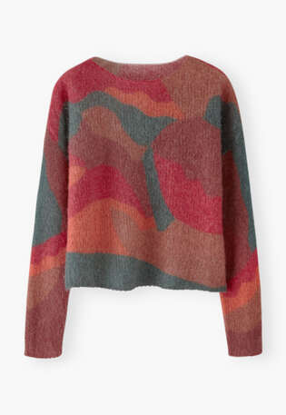 Bedruckter Pullover, Gew&uuml;rzrot, webstill