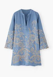 Cutwork-Kleid, Helles Ultramarin, webstill