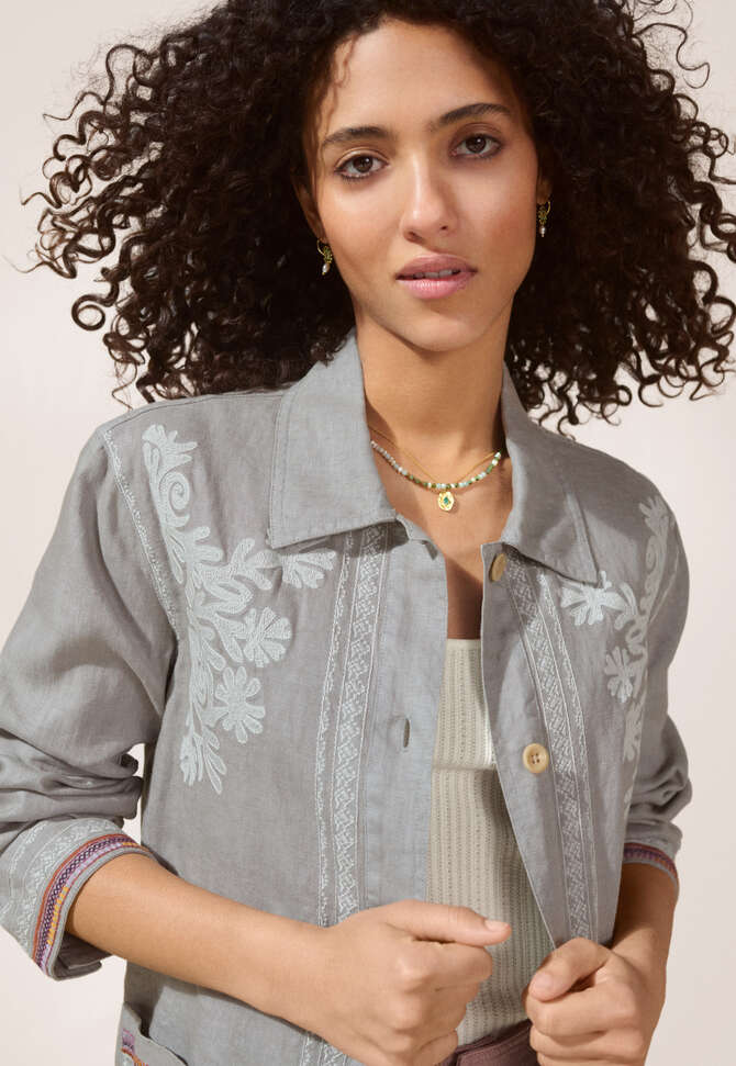 Bestickte Jacke, Hellgrau, completeTheLook