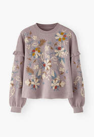 Besticktes Sweatshirt, Lavendelgrau, webstill