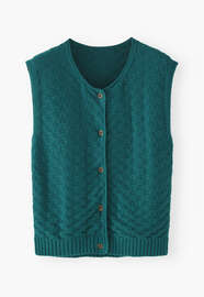 &Auml;rmelloser Pullover mit Korbmuster, Aquamarin, webstill