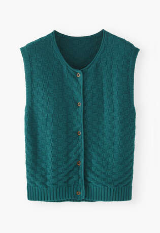 &Auml;rmelloser Pullover mit Korbmuster, Aquamarin, webstill