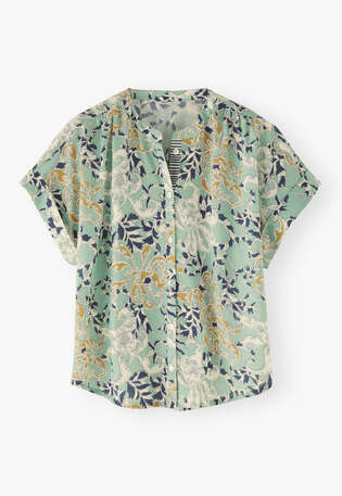 Bedruckte Bluse, Meerschaum/Ocker, webstill