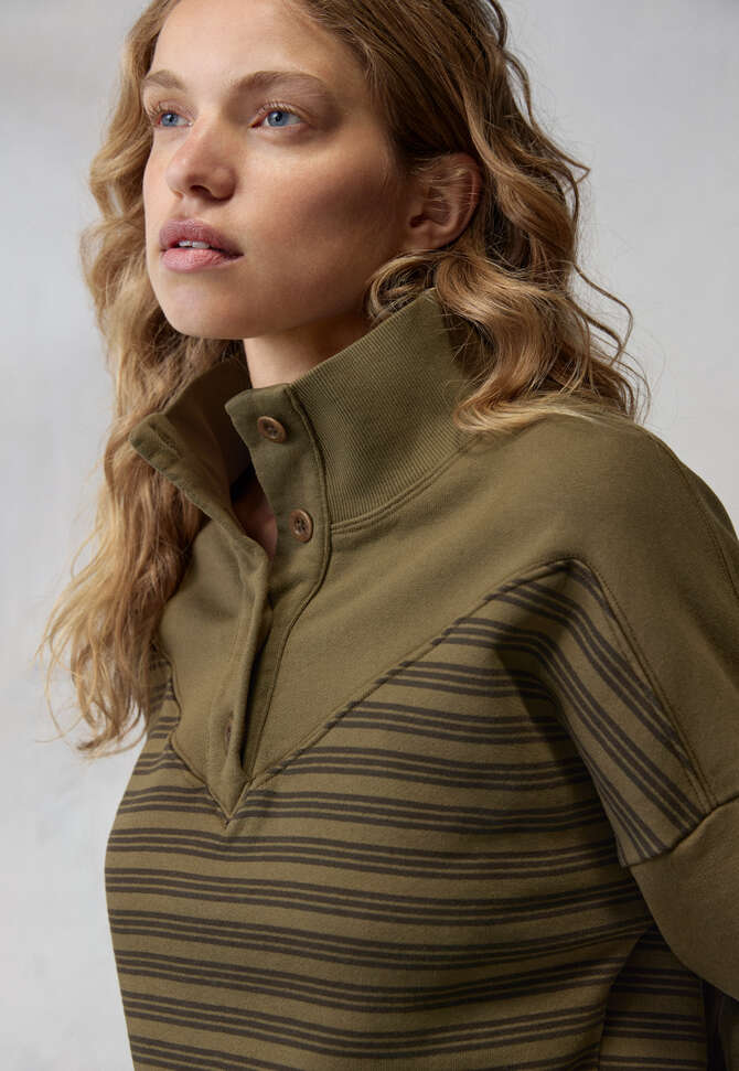Sweatshirt mit Streifen, Dunkles Oliv, completeTheLook