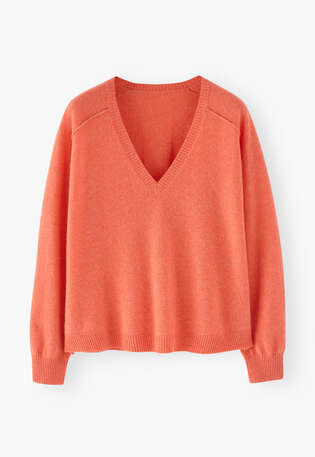 Pullover mit V-Ausschnitt, Koralle, webstill