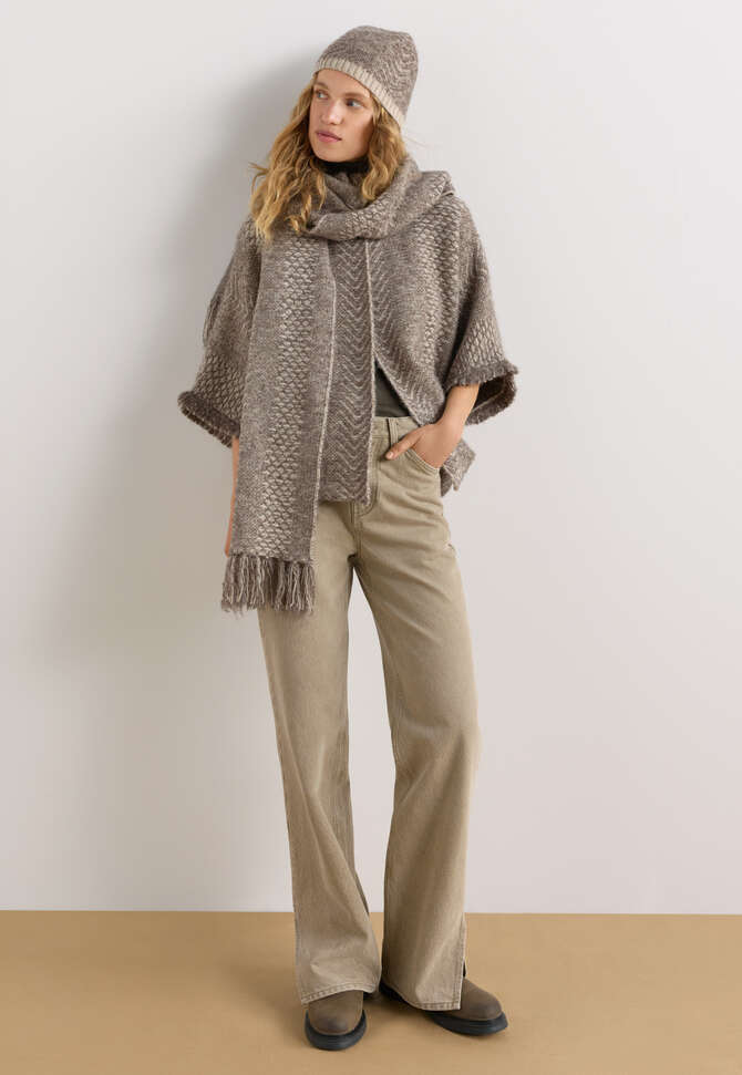 Poncho im Fischgr&auml;tmuster, Nerzgrau, completeTheLook