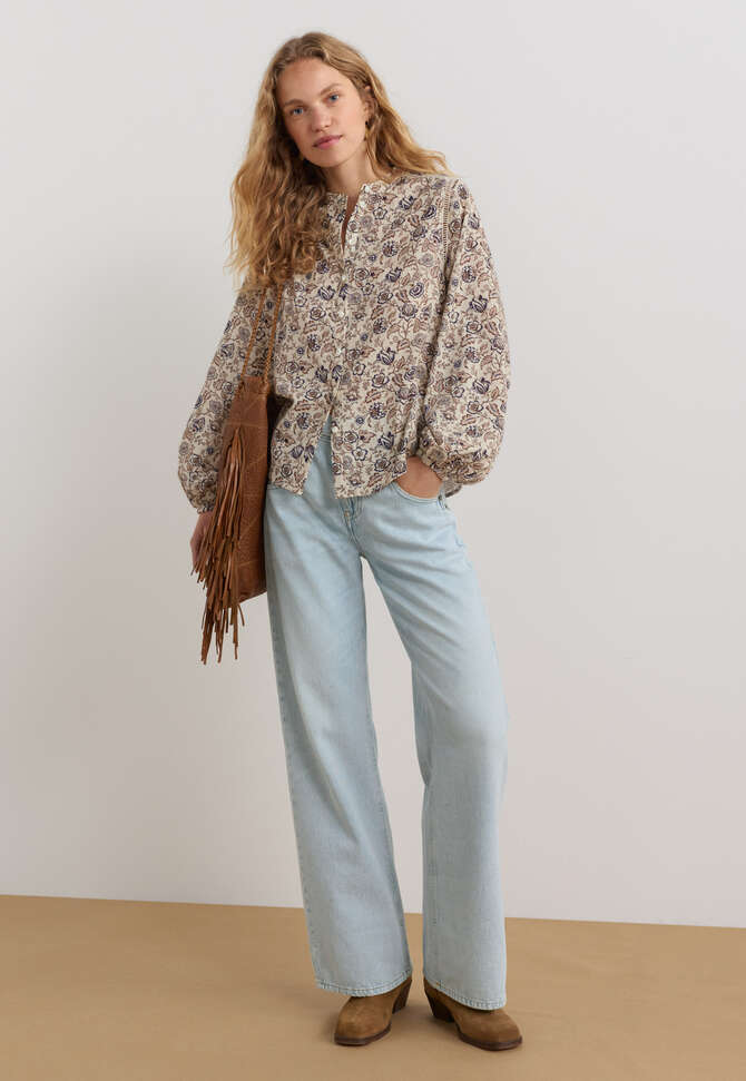 Bluse mit Print, Ecru/Rehbraun, completeTheLook