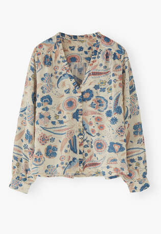 Bluse mit Print, Ecru/Denim, webstill
