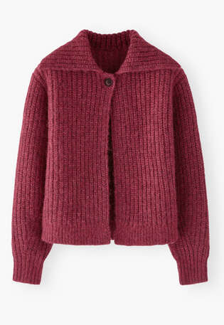 Ripp-Cardigan, Granat meliert, webstill