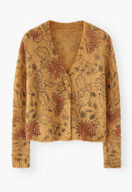 Bedruckter Cardigan, Goldgelb, webstill