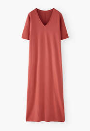 Kleid mit V-Ausschnitt, Erdbeere, webstill