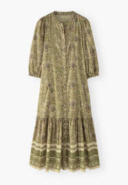 Boho-Kleid mit Bord&uuml;re, Ocker/Sand, webstill