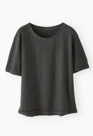 Kastiges T-Shirt, Kohlschwarz, webstill