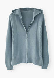 Strick-Hoodie, Ozeanblau, webstill