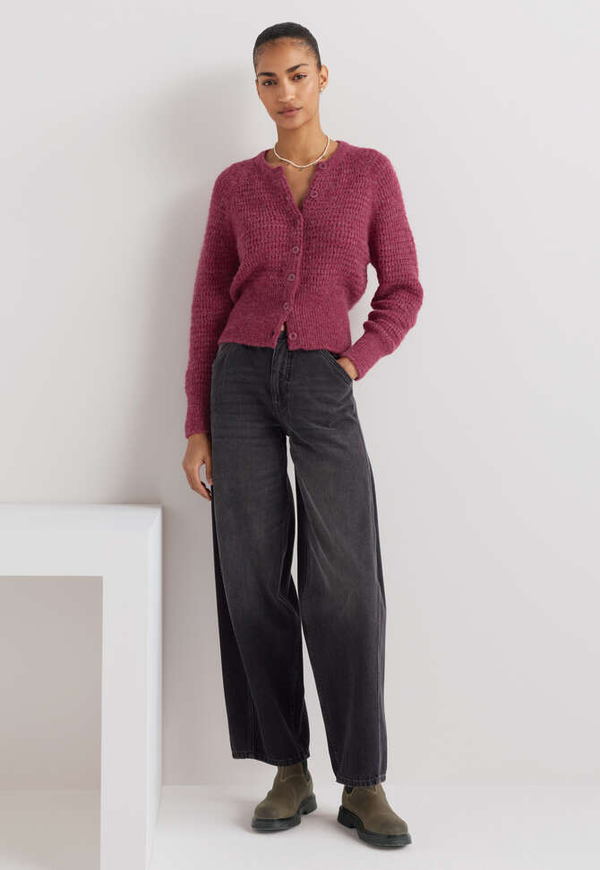 Durchgekn&ouml;pfter Cardigan, Magenta, completeTheLook