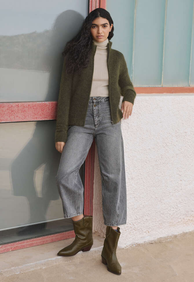 Pullover mit Rei&szlig;verschluss, Dunkles Oliv, completeTheLook