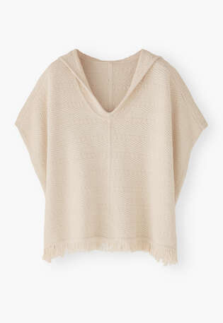 Fischgr&auml;t-Kapuzenponcho, Off-White, webstill