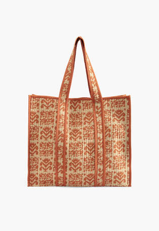 Bedruckte Stepptasche, Orange/Lohbraun, webstill