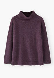 Pullover mit hohem Kragen, Aubergine, webstill