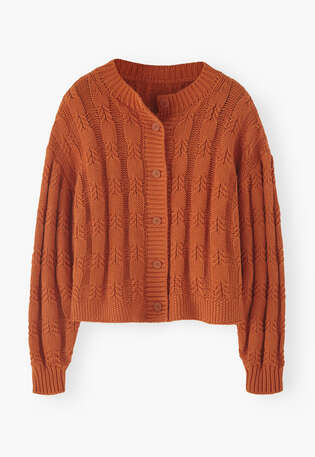 Cardigan mit Zopfmuster, Orangerot, webstill