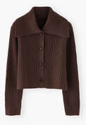 Rib-stitch collared cardigan, Dark chocolate, webstill