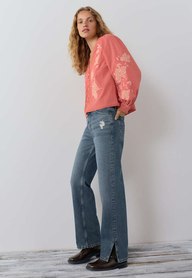 Bluse mit Applikationen, Koralle/Rouge, completeTheLook