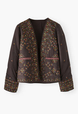 Bestickte Steppjacke, Kohlschwarz, webstill