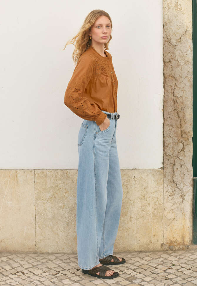 Bluse mit Spitze und Biesen, Lohbraun, completeTheLook