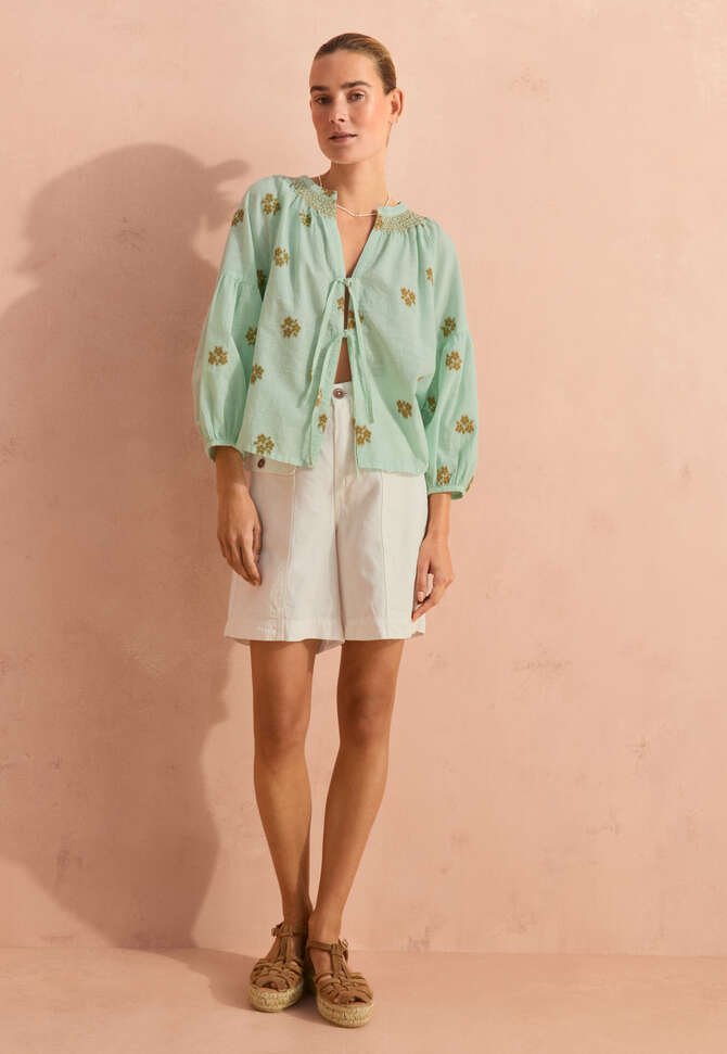 Bluse aus geklipptem Jacquard, Eisblau, completeTheLook