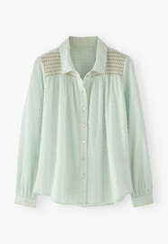Bluse mit Kr&auml;uselungen, Eisblau, webstill