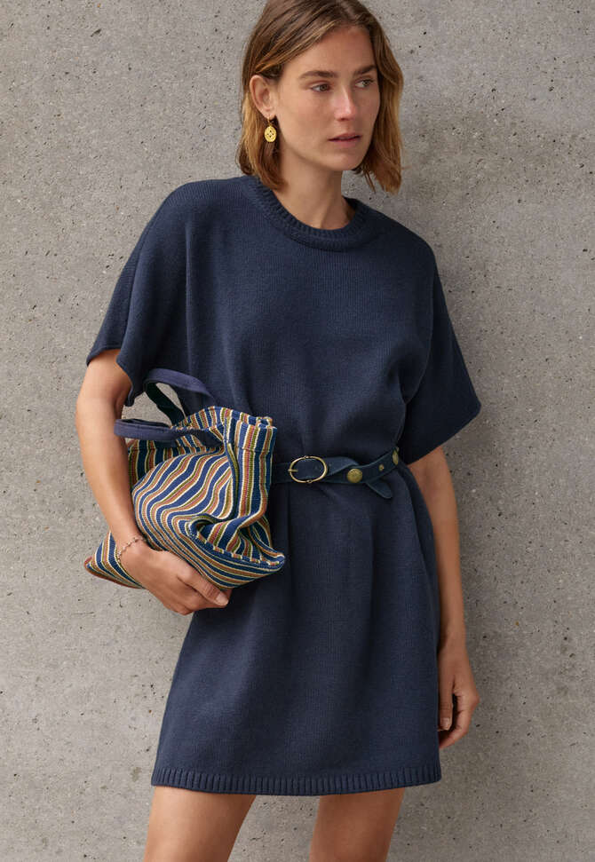 Kleine gestreifte Tasche, Mitternacht/Blau, completeTheLook
