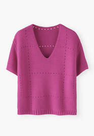 Pullover mit V-Ausschnitt, Magenta, webstill