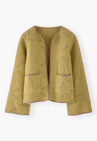 Steppjacke mit G&auml;nsebl&uuml;mchen, Oliv, webstill
