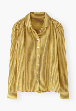 Gestreifte Crinkle-Bluse, Sonnenscheingelb, webstill