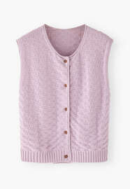 &Auml;rmelloser Pullover mit Korbmuster, Rosa Flieder, webstill