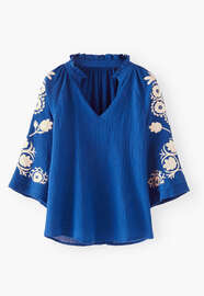 Bestickte Bluse, Kobalt, webstill