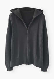Strick-Hoodie, Kohlschwarz, webstill