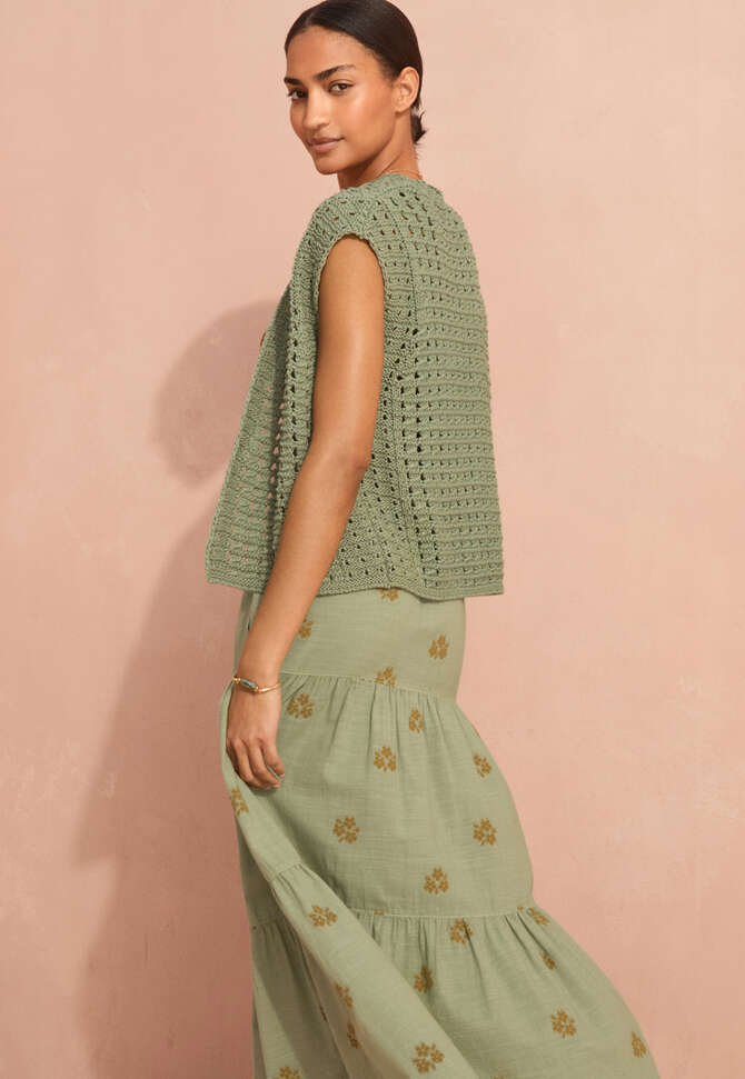 Stufenrock aus Blumen-Jacquard, Zartes Salbei, completeTheLook